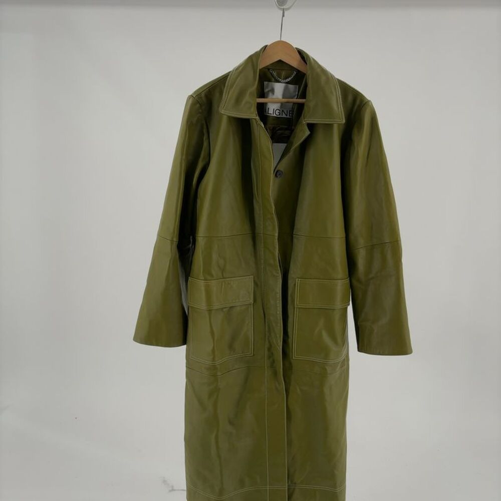 Aligne Olive Long Trench Coat with Patch Pockets